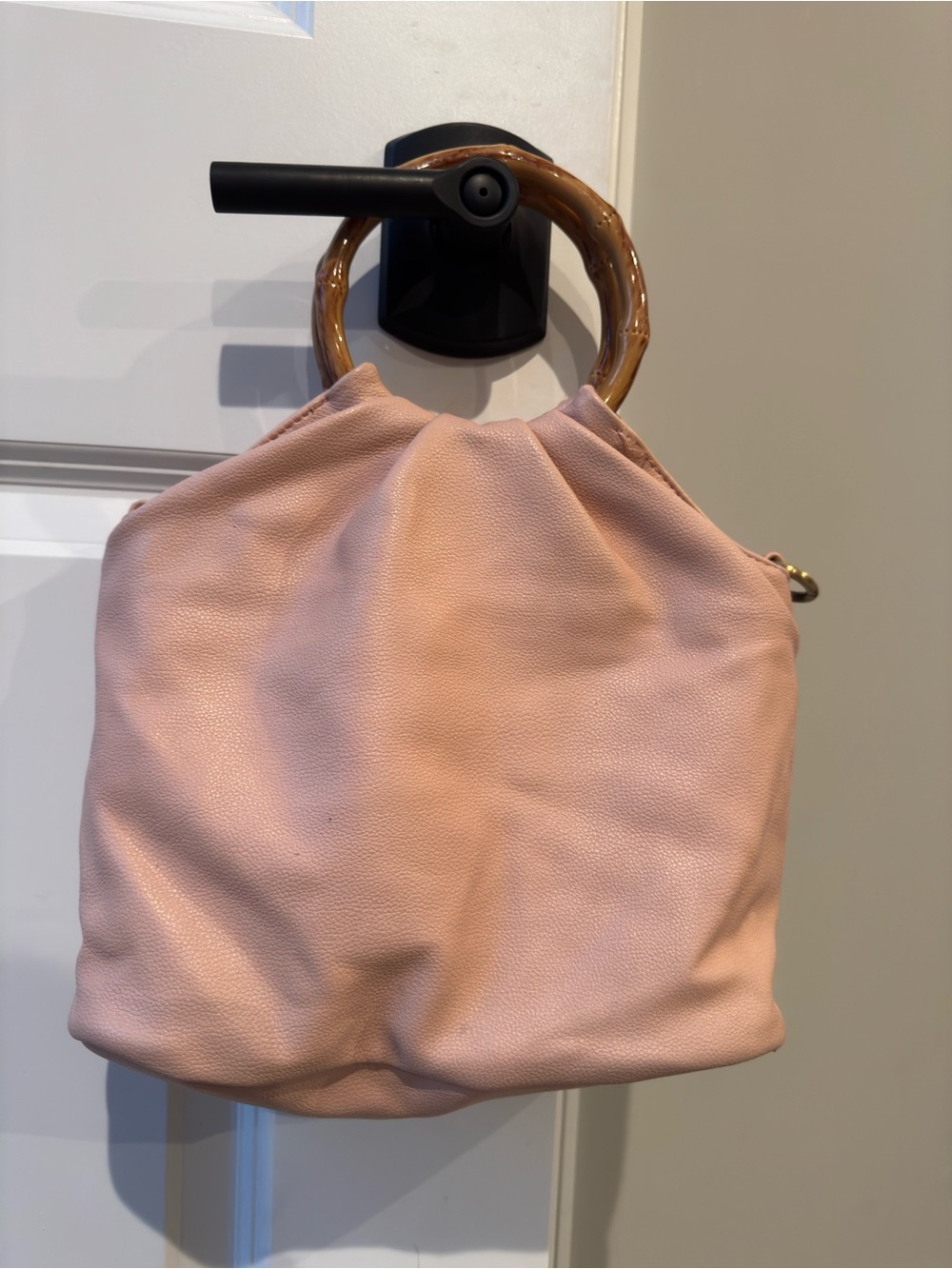 Peach Handbag with Bamboo Handles